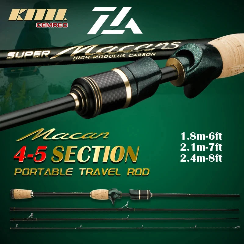 CEMREO Carbon Spinning For Fishing Casting Fishing Rods 1.8m 2.1m 2.4m Portable Rods Travel M Action Fishing Tackle