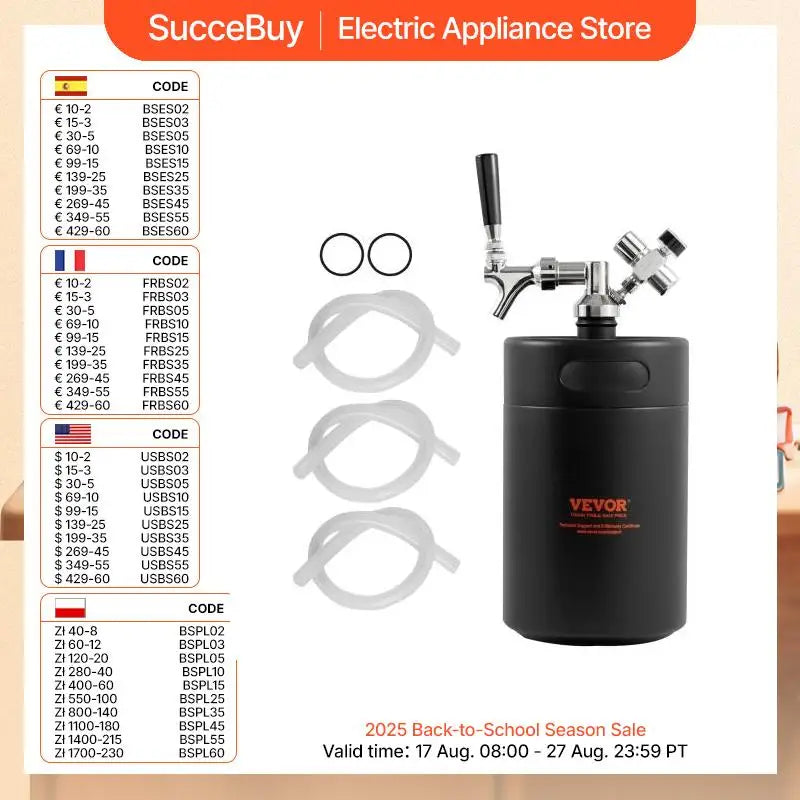 SucceBuy Beer Growler Tap System Keg Growler with Pressure Display CO2 Regulator Faucet Leak-Proof Ring For Draft Homebrew