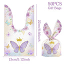 50pcs Rabbit Ear Bags Carton Plastic Cookie Candy Bags for Easter Party Baking Snack Packing Supplies Kids Gifts Boy Girl