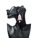 Glitter Pink Acrylic Love Rocket Long Earrings for Women Mirror Heart Alien Spacecraft Drop Earring Jewelry Valentine's Day Gift