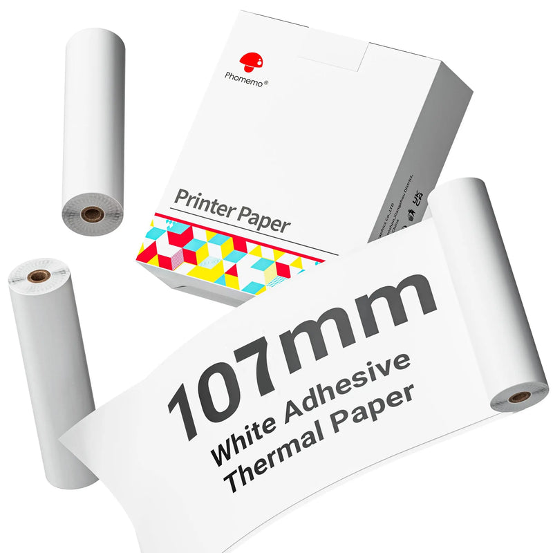 White Non-Adhesive Thermal Paper Sticker Paper for Phomemo M04S/M04AS Bluetooth Thermal Printer Black on White 50mm 107mm 110mm