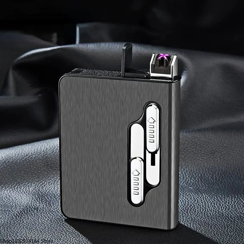 10pcs 20 Large-capacity Cigarettes USB Rechargeable Cigarette Case Lighter Double Arc Moisture-proof Lighter Gift for Men