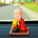 Solar Little Monk Creative Car Ornaments Dashboard Decoration Toys Chinese Style Buddhism Lucky Ornament Interior Accessories