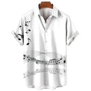 New Men's Shirt 2023 Summer Fashion Hawaiian Shirt Short Sleeve Lapel Top Music Symbol Pattern Print Shirt Oversized Man Clothes