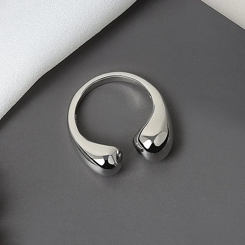 ANENJERY Silver Color Minimalist Water Drop Gold Colour Ring for Women Retro Jewelry Girls Accessories Gift