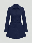 Herbstliche Neuheiten: Lässiges, figurformendes Langarm-Hemdblusenkleid in Übergröße für Damen – ideal für Alltag und Büro