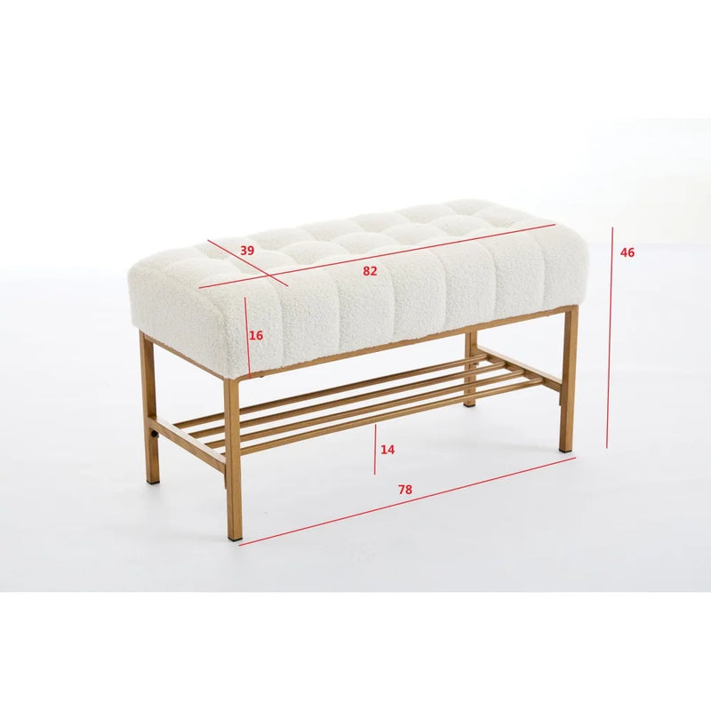 Teddy fabric Upholstered Storage Shoe Bench, Modern Bedroom Bench with Metal Legs for Living Room, Entryway, Dining Room,