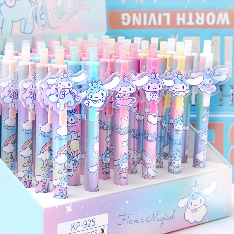 Sanrio 48pcs Press Gel Pen Cartoon Kuromi Cinnamoroll Hello Kitty Students Learn Stationery 0.5mm Black Exam Pens Exquisite Gift