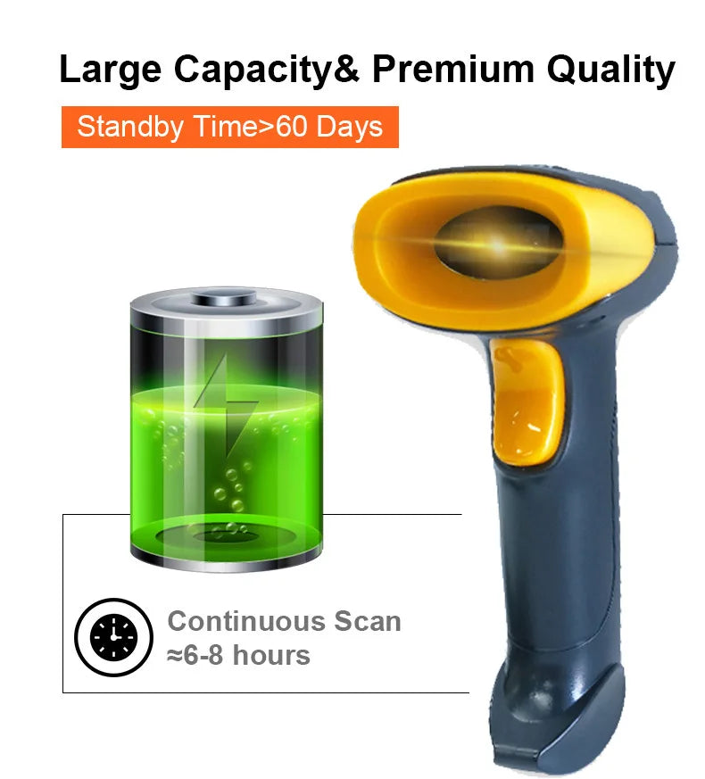 Barcode Scanner 1D 2D QR Codes Reader Bluetooth Wireless Handheld Barcode Reader Supermarket Shops Logistic Inventory PDF417 W8