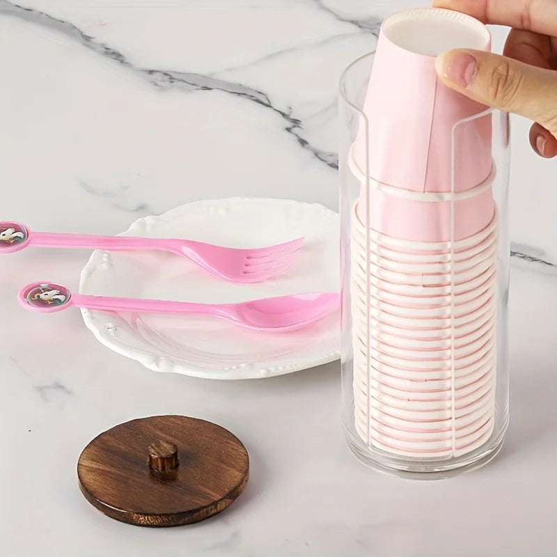 Clear Cotton Ball Pad Swabs Make Up Pads Dispenser Holder Organizer Container with Wood Lid Multifunction Bathroom Storage