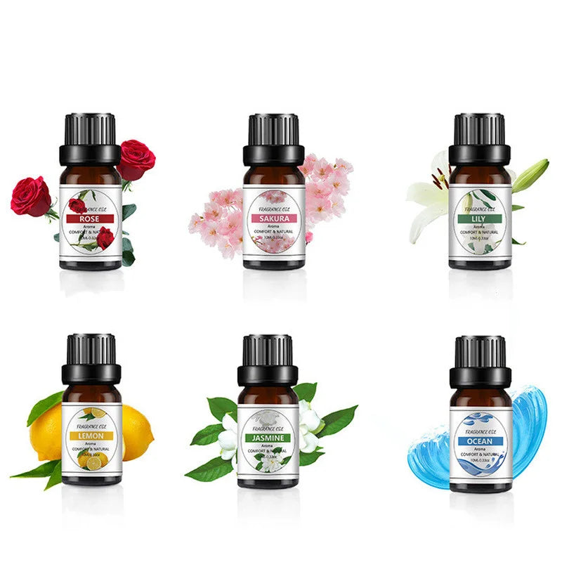 Pure Essential Oils 10ML with Diffuser Reed Oils Refill Diffuser Aromatic Oil  Jasmine Sakura Lemon Rose Vanilla Essential Oils