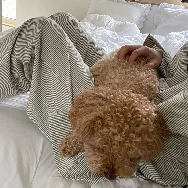 Striped Sleepwear Women Pajama Sets Korean Piiama Pants Sets for Women 2 Pieces Button Night Wears Long Sleeve Home Suit pigma