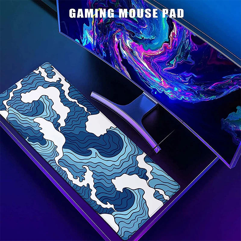 Great Blue Waves 900x400 Mouse Pad Gamer XL Custom Large Japanese Mousepad XXL Desk Mats Office Carpet Rubber Laptop Mouse Mats