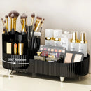 Rotating Makeup Organizer for Vanity with Brush Holder Cosmetic Storage Spinning Skincare Countertop Perfume Lotion Display Case