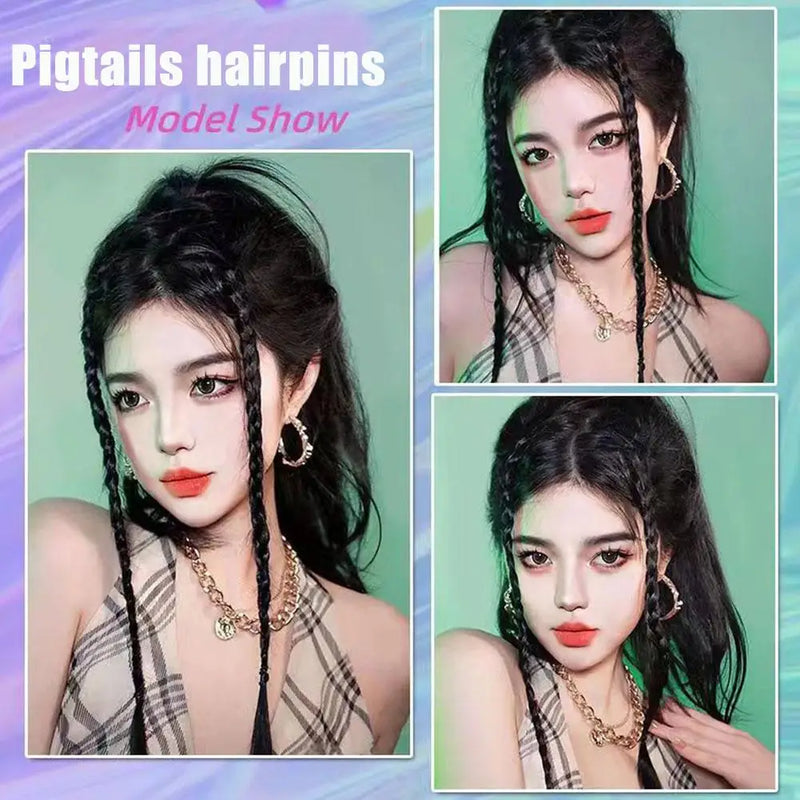 Fashion Wig Female Ponytail Simulation Hair Accessories Hot Girl Boxing Braids Twist Braids Bow Double Ponytail Braids