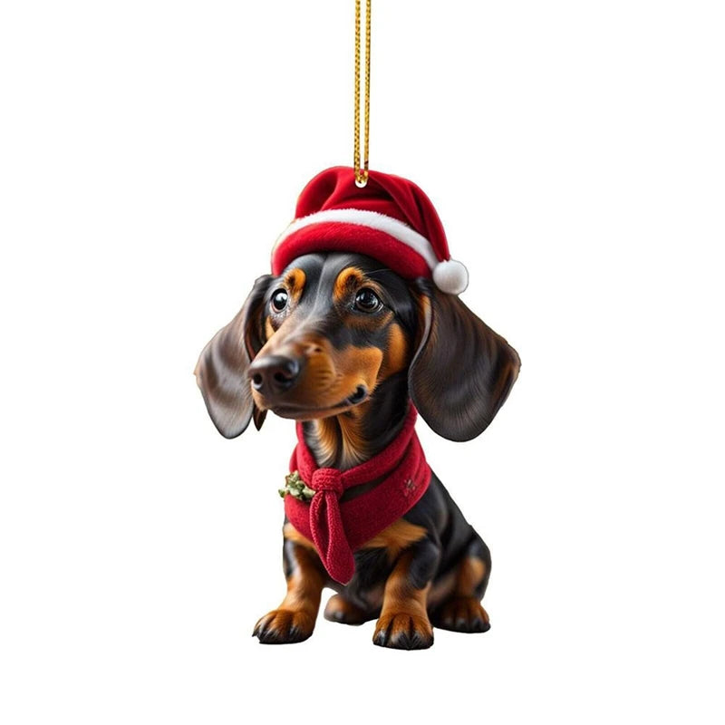 Funny Dog Christmas Tree Ornament Christmas Dog Car Hanger Pendants Christmas Decoration Acrylic Craft Dog Home Decor Xmas Party