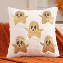 1 PC Halloween Decoration Throw Pillow Cover Pumpkin Ghost Gold Sequin Embroidery Plush Autumn Thanksgiving Harvest Living Room