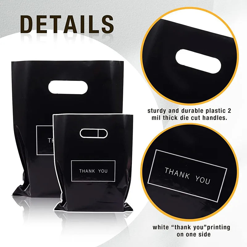 Black Thank You Packing Bag Plastic Gift Bags With Handle For Small Business Wedding Birthday Present Party Home Storage 10PCS