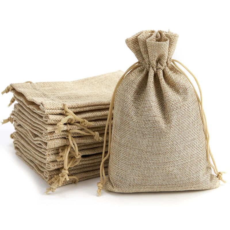 Burlap Gift Bags with Drawstring, Jute Bags, Linen Sacks, Storage Bags for Wedding Favors, Party Jewelry Pouches, 10Pcs