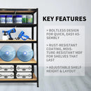 5 Tier Garage Shelves Metal Storage Shelves Rack,Heavy-Duty Shelving Units,Boltless Assembly for Warehouse Office,875kg Capacity