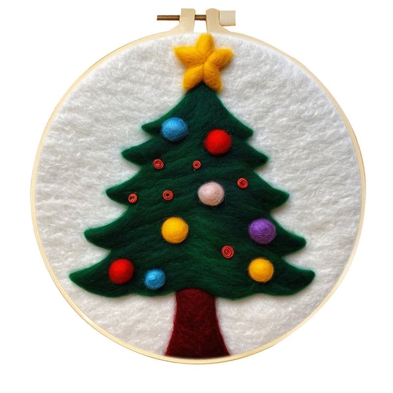 PhotoCustom 20x20cm Frame Needle Felting Kit Christmas Tree Needle Felting Patterns For Beginners Wool Felting Set DIY Craft