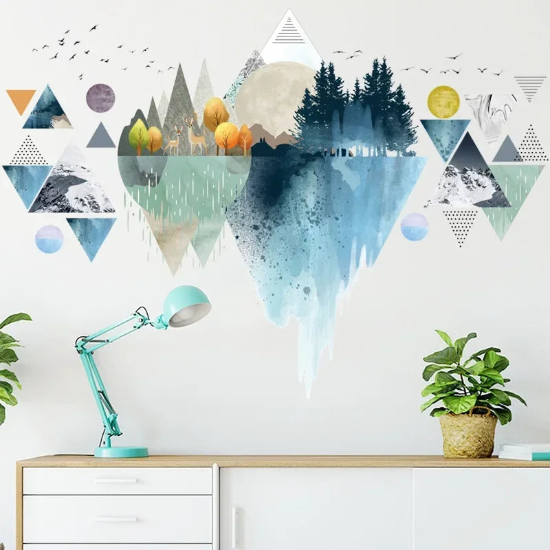 New 1pcs Nordic Triangle Dreamy Mountain Wall Stickers Living Room Bedroom Decoration Vinyl Decals Creative Home Decor