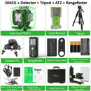 Huepar S04CG-C Set 4D 16 Lines Cross Line Laser Level LCD/Bluetooth/Remote Laser Tools With Detector Tripod Rangefinder Adapter