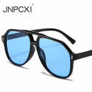 JNPCXI Oversized Double Bridges Pilot Men Sunglasses Blue Lens Vintage Rivets Women Trending Punk Sun Glasses Shades