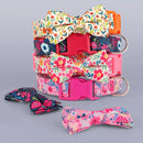Blumenbedrucktes Nylon-Hundehalsband Verstellbares Frühlings-Hundehalsband mit Schleife für kleine, mittelgroße und große Hunde, Mops, Chihuahua