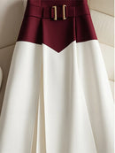 Women's Casual Red White Patchwork Skirt Y2k Elegant Chic Streetwear A-Line Long Skirt Harajuku Korean Vintage High Waist Skirt