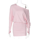 Women's Off-Shoulder Mini Dress Long Sleeve Oblique Neck Bodycon Sexy Short Fashion for Party Club Fall Winter