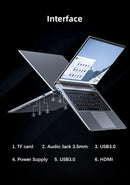 New Ultra Slim Laptop 14.1" 16GB RAM 2TB SSD Intel N3700 Notebook Gamer 1920*1080 Display Office Study Computer PC Windows 11 Pro
