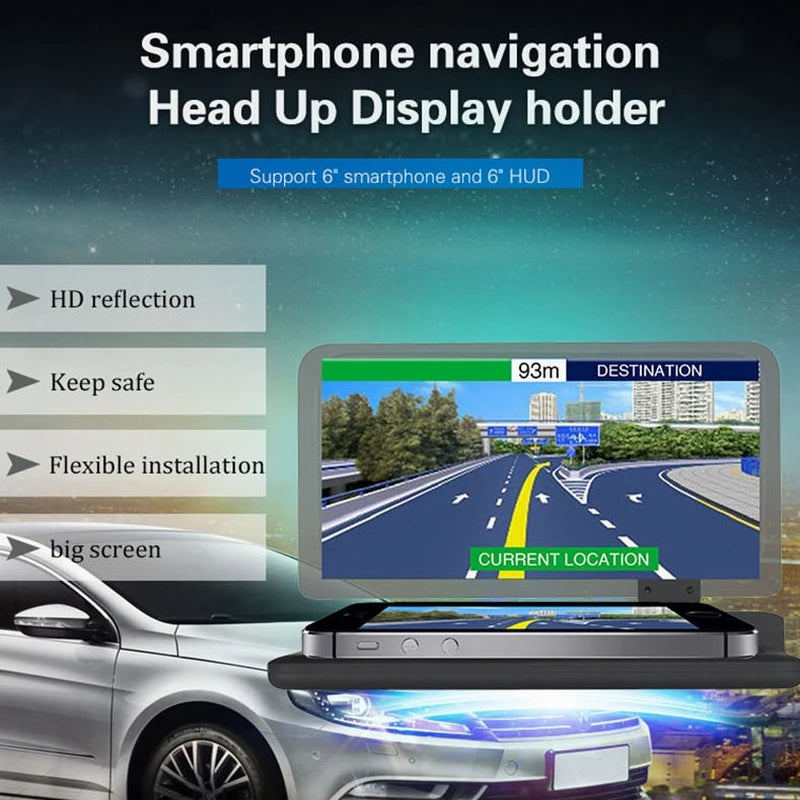 6 Inch H6 Phone Car HUD Holder Head Up Display Projector Bracket GPS Phone Navigation