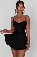 2024 Summer New Sexy Slim Fit and Slim Off Back Solid Color Suspended Dress and Pants
