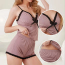 Summer Casual Women's New Comfortable Ribbed Fabric Pajama Set Women's V-Neck Bow Top and Shorts Pajama Set