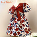 Bear Leader Girl Summer Dress Outfits 2023 New Girls Floral Princess Dress Backless Tie Bow Puff Sleeve Fashion Dress for 3-11 Y