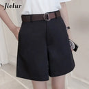 Jielur Shorts All-match 4 Solid Color Sashes Casual Shorts Women A-line High Waist Slim Short Femme Chic S-XXL Ladies Bottom