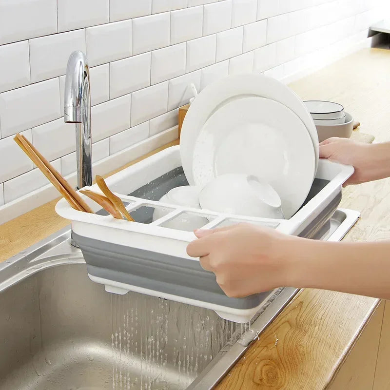 Water Leakage Folding Drain Bowl Tray Rack Plastic Tableware Bowl Chopsticks Storage Box Kitchen Utensils Dish Storage Rack