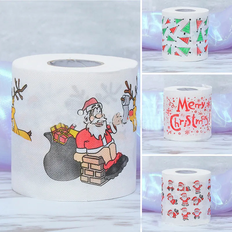 Toilet Paper Christmas Pattern Series Roll Paper Santa Claus Reindeer Hygienic Paper Creative Toilet Papers Rolls Funny Napkins