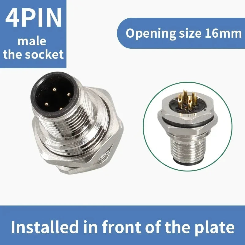 M12 flange mounting sensor connector  front/rear panel waterproof male&female plug screw threaded coupling 4 5 8Pin  connectors