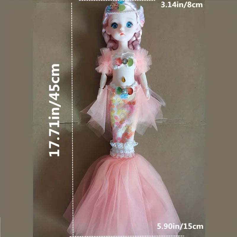 45cm/17.72inch Mermaid Doll Girl Toy Blue Eyed Children's Princess Doll Wedding Dress Doll,Christmas/Halloween/Thanksgiving Gift