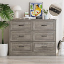 Vabches 6 Drawer Dresser for Bedroom Wood Chest of Drawers with Power Strip Tall Dresser Organizer with Metal Handle for Hallway