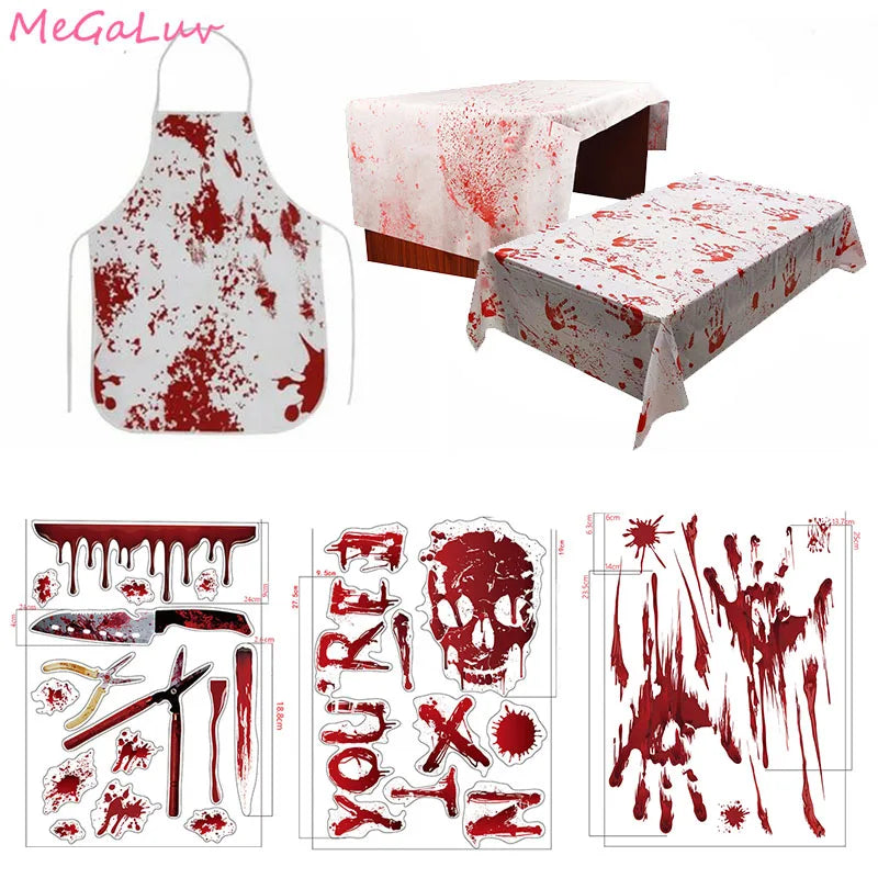 Halloween Decoration DIY Footprint Blood Bags Wall Stickers Bloody Handprints Bloody Apron Scary Horror Zombie Party Supplies