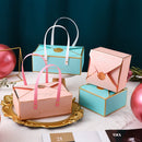 10pcs Gift Boxes Cake Paper Hand Ribbon Baking Box Package Leather Handle Cookie Chocolate Souvenir Wedding Gift Party Packaging