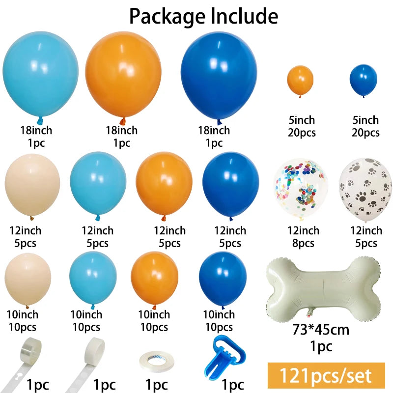 121Pcs Dog Paw Balloons & Bone Balloon Birthday Balloons Garland Arch Kit for Boys Girls Bluey Theme Birthday Party Decorations