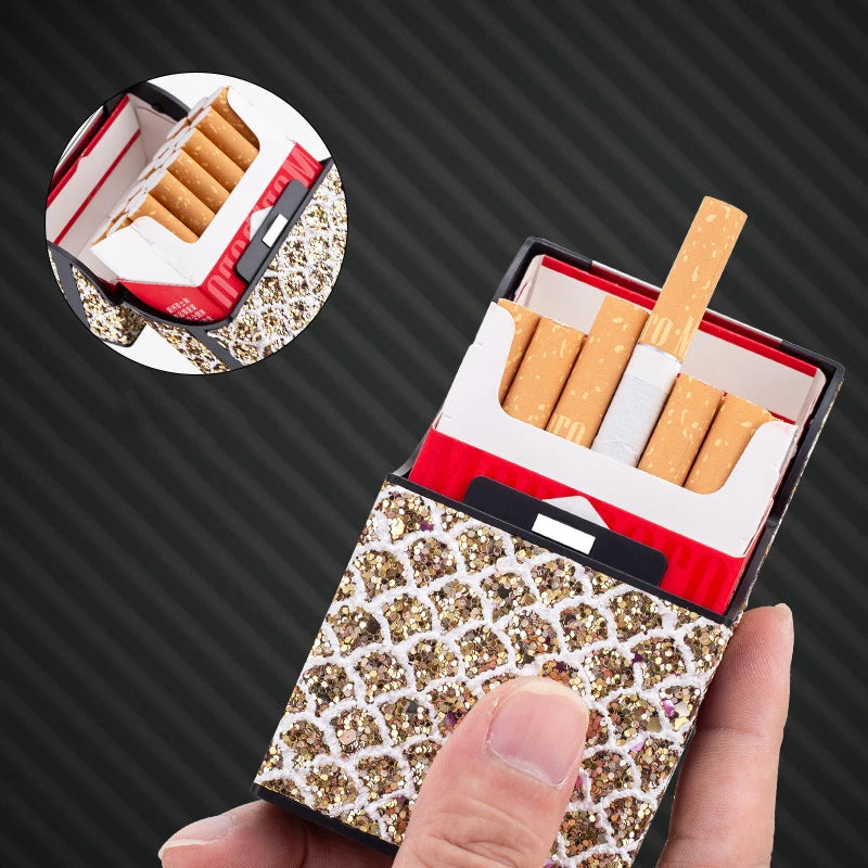 Luxury Bling Cigarette Box Holder for Woman Men Leather Cigarette Case Smoking Accessories Button Design