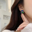 Fashion French Vintage Geometrical Clip on Earrings Retro Blue Enamel Round Ear Clip Earrings for Women Non Pierced Brincos