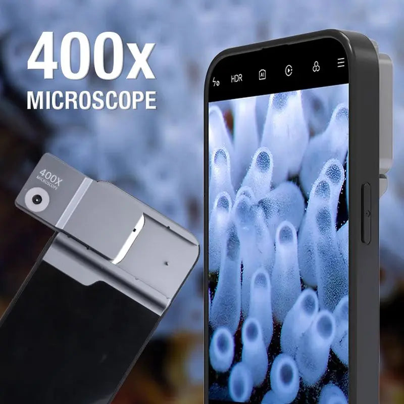 400x Phone Microscope Micro Camera Lens Loupe Attachment with LED Light for iPhone 14 13 12 11 Pro Max Microworld for Kids Adult