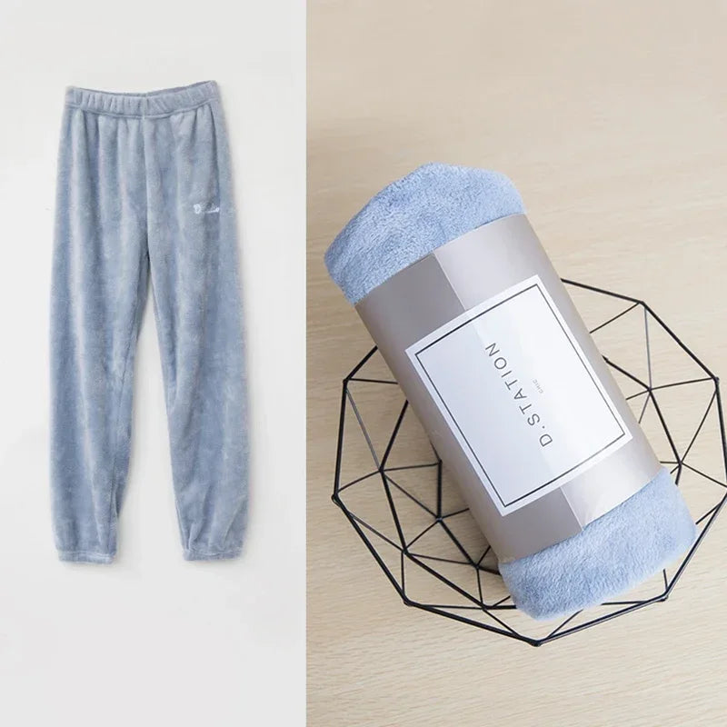 Coral Fleece Pajama Set Couple Pyjamas Suit Women Men Winter Thicken Sleepwear Loose Sleep Set Homewear Soft Warm Pijama Hoodies