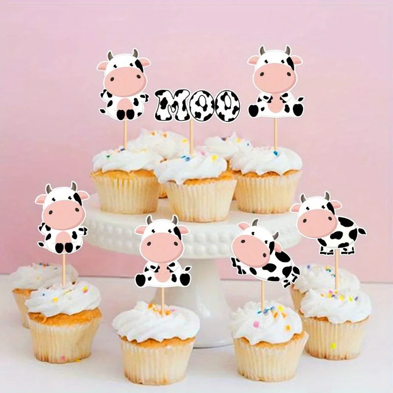 10Pcs Cow Cupcake Toppers Glitter Farm Animals Moo cake Picks for Cow Theme Baby Shower Birthday Party Cake Decorations Supplies